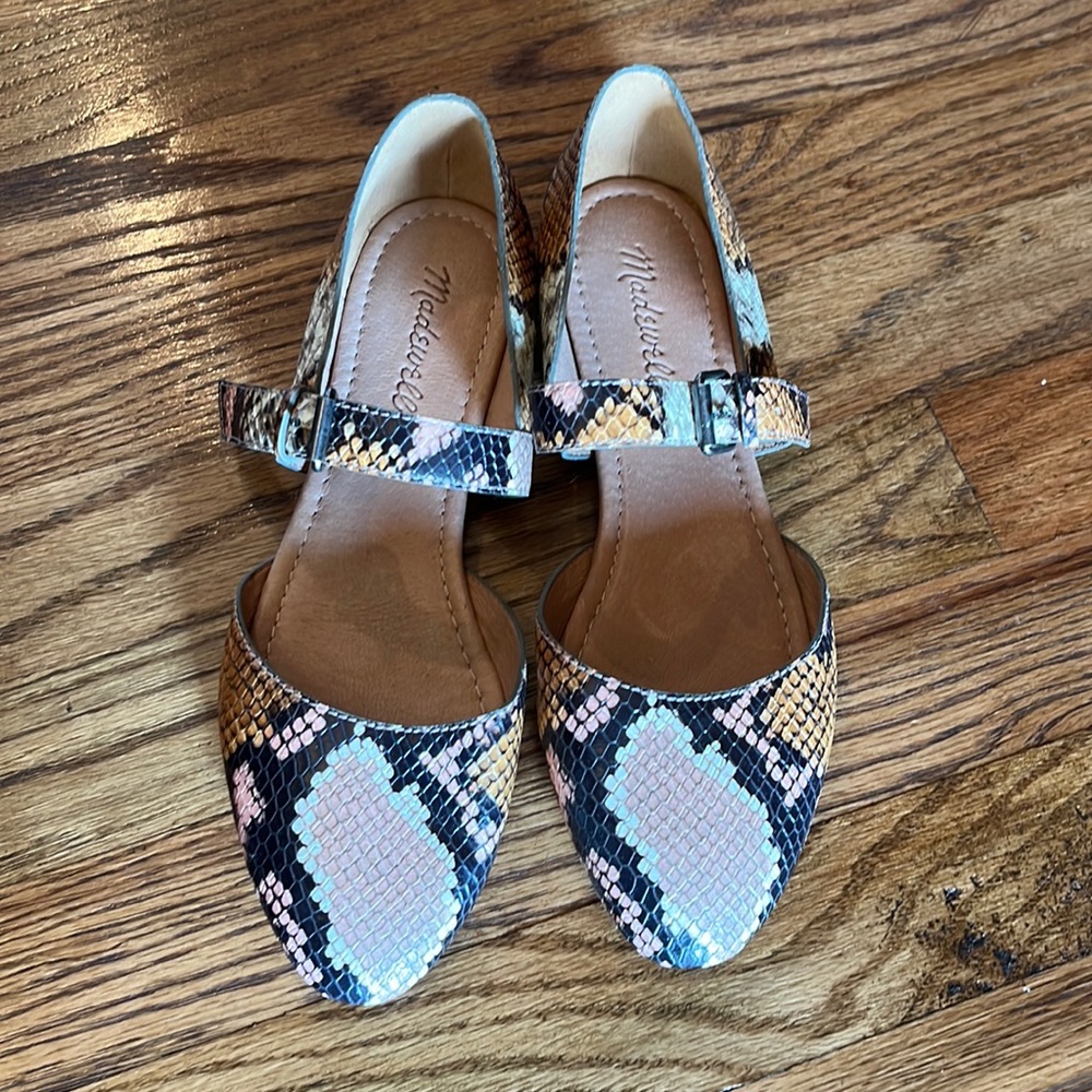 Madewell snakeskin mary-jane flats